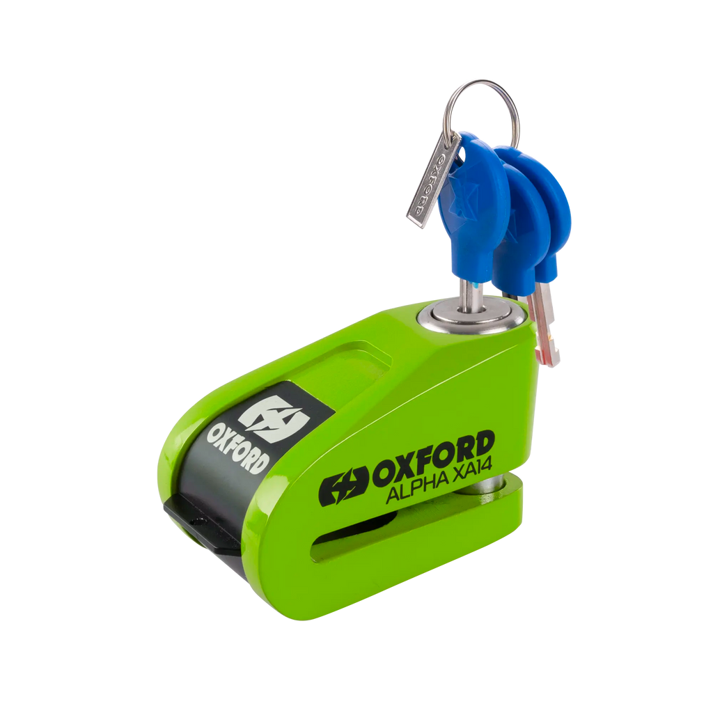 Oxford Alpha XA14 Alarm Disc Lock in Green, Blue or Chrome - LK91..