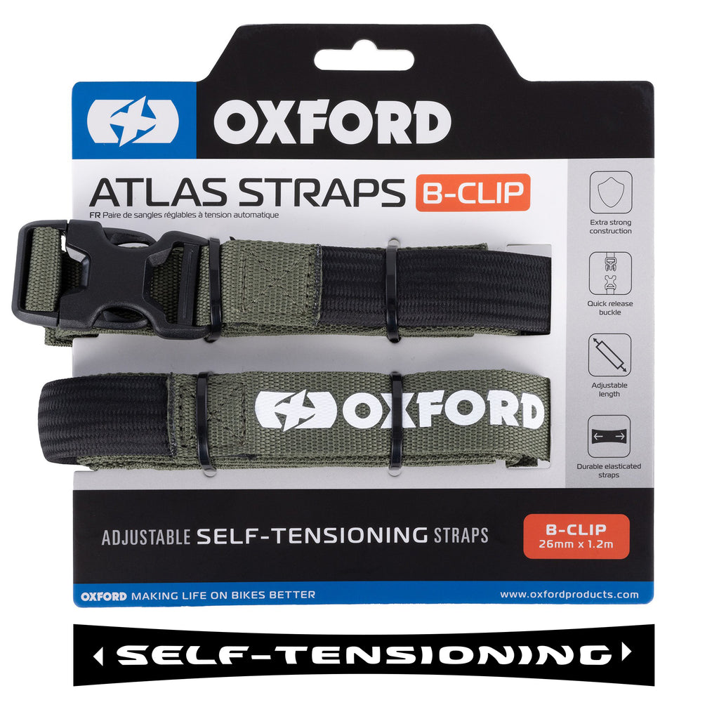 *Oxford Atlas B-Clip 26mm x 1.2M in Black, Asphalt or Lichen (Pair) - OX31..