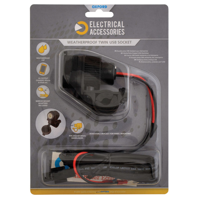 Oxford Dual USB socket (5V 2Amp) & 10amp fused 1.2mtr loom - EL102